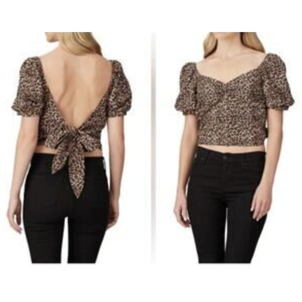 Marissa Webb Diane Leopard Puff Sleeve Open Back Crop Top Size XS